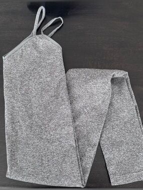 Gray Ribbed Tank and Leggings Set